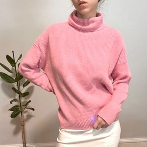 J Crew Oversized Pink Knit Pull Over Turtleneck Sweater